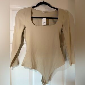 Free People Beige Long Sleeve Bodysuit